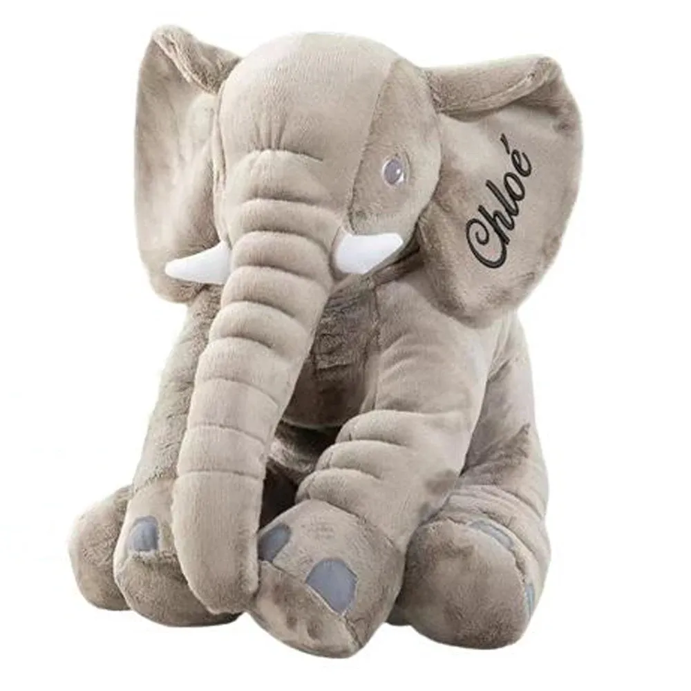 Coussins broderie personnalisée animal en peluche gris gris elephant oreiller bébé sommeil poupée poupée en peluche