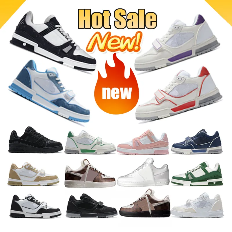 Designer Mens Sneaker Casual Shoes Top Low äkta läder Sneaker White Black Grey Green Orange Purple Pink Womens Sports Traughers Sneakers 36-45 Classic 2024