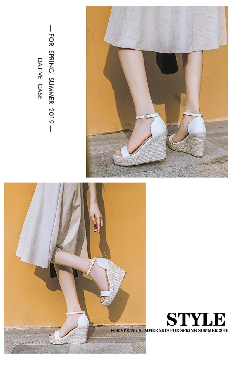 Big Size 34-44 Bohemian Wedges Women Sandals Buckle Strap High Platform Espadrilles Lady Shoes Peep Toe White Pu High Heel Pumps (7)