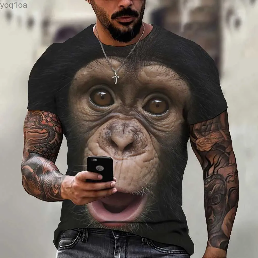 Herren T-Shirts Herren T-Shirts Fashion Monkey 3D Print Tops Kurzarm Casual Summer T-Shirt Männlich lustige Kleidung O-Neck lose übergroße Hemdl2404