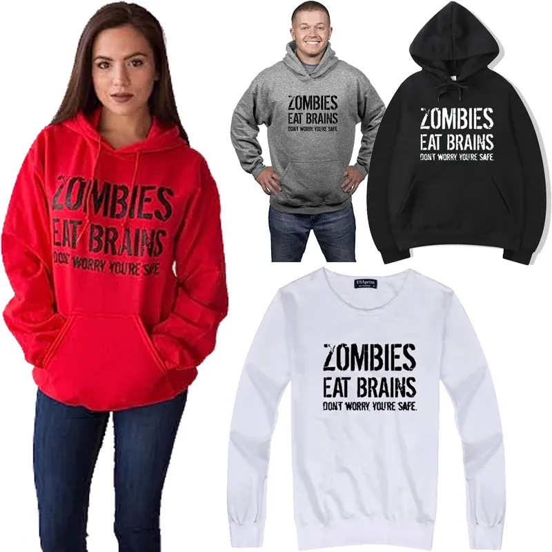 Sweatshirts Zombies äter hjärnor så du är säker hoodie rolig kostym halloween tröja roliga sarkasm ord citat grafisk tee tröja toppar