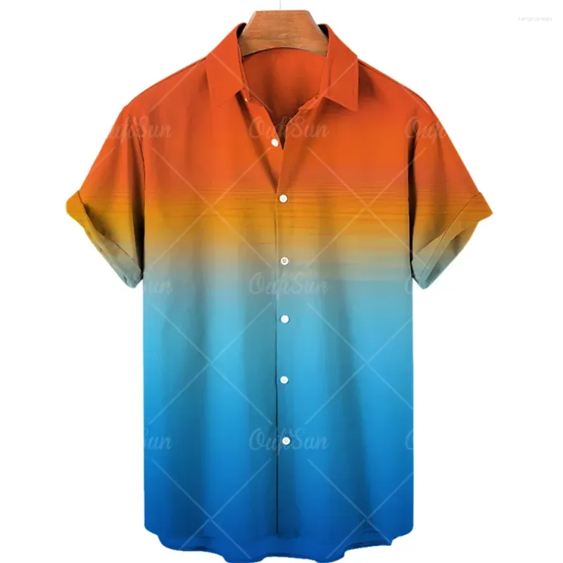 Мужские повседневные рубашки 2024 Негабаритная рубашка с коротким рукавом 3D Градиент Градиент Гавайский фантастический отворотный пляжный топ