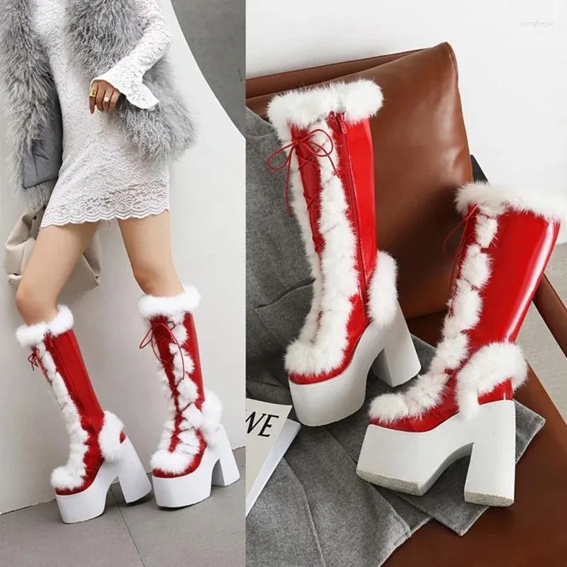 Сапоги Fashion Fashion Smallbig Size 28-43 колена высокая зима теплый густой плюшевый квадратный качество качества снега для женщин обувь Z2