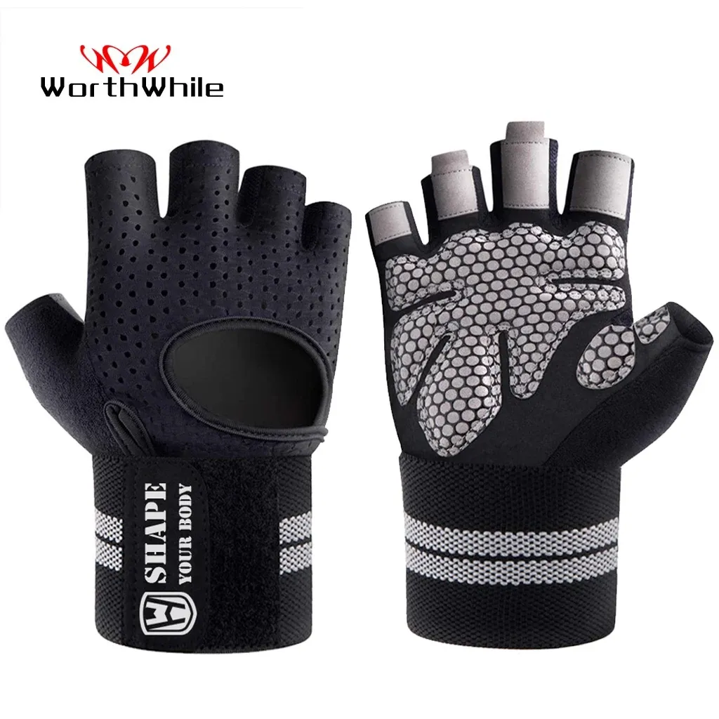 Gloves WorthWhile Half Finger Gym Fitness Gloves with Wrist Wrap Support for Men Women Crossfit Workout Power Weight Lifting Equipment