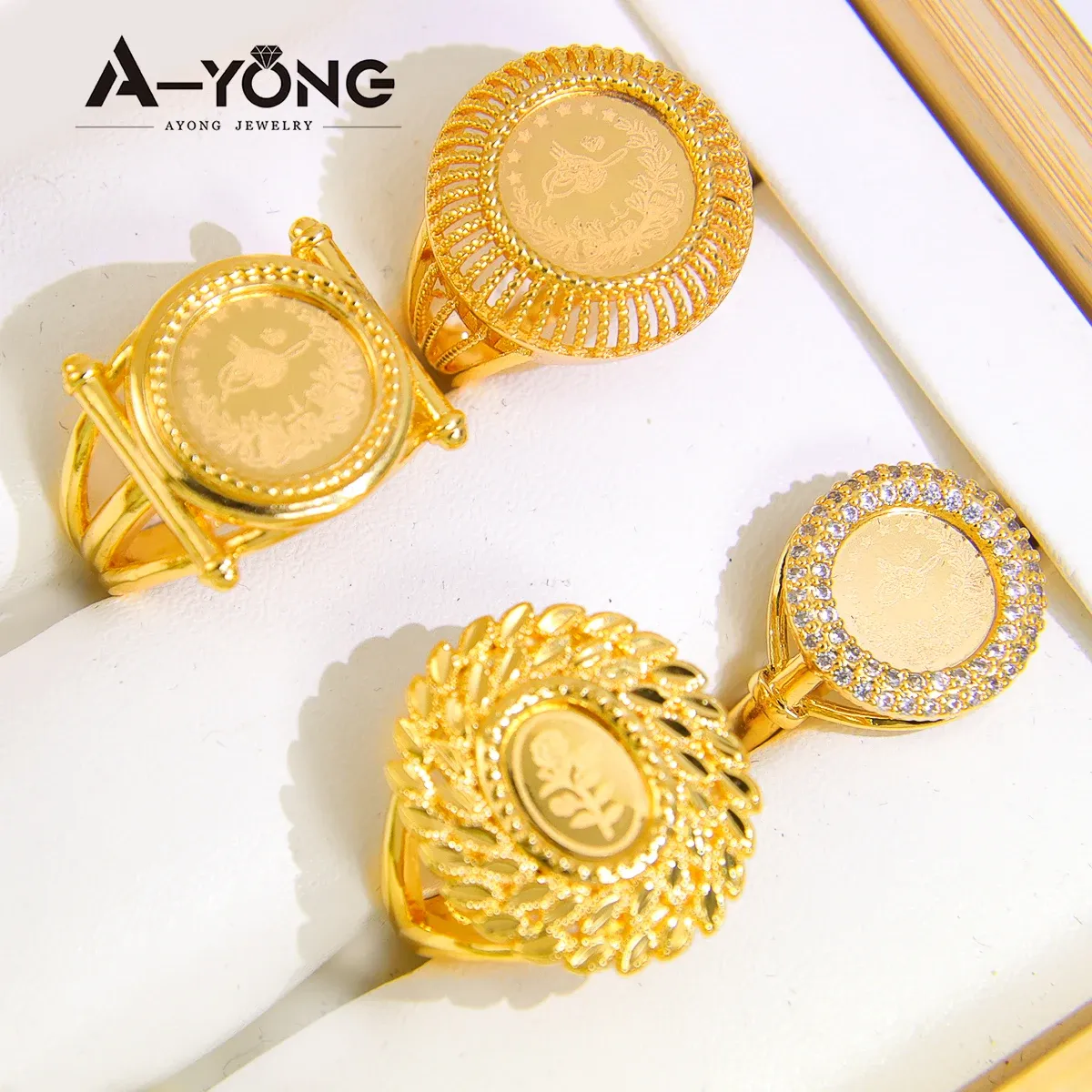 Zespoły Ayong Turkish Gold Coin Rings 18K Gold Plated Dubaj African Arabia Arabia Kobiet Party Wedding Party Akcesoria