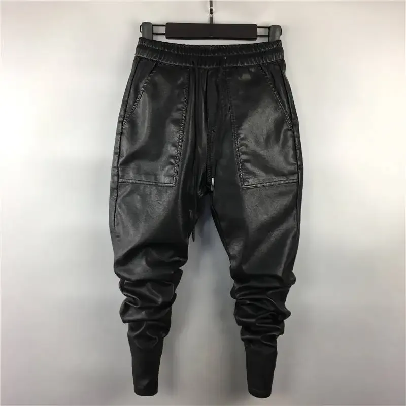 Hosen Herren Kunstleder Hosen Elastische Taille Jogger wasserdichte winddichte PU -Leder -Motorradhose Harem Hosen