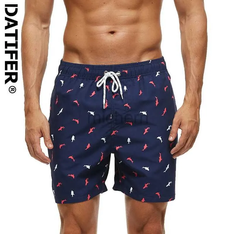 387M Men's Swimwear DATIFER Summer New Fashion Polyester Men Shorts Beach Quick Dry Printing Swimsuit Plus Size Mesh Liner Surfing Gym d240424