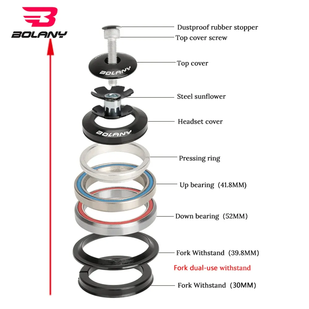 Parts Bolany 4252st MTB Bike Road Cykel Headset 42 41,8 52mm 1 1/8 "1 1/5" avsmalnande rak gaffel Integrerad vinkelkontaktlager