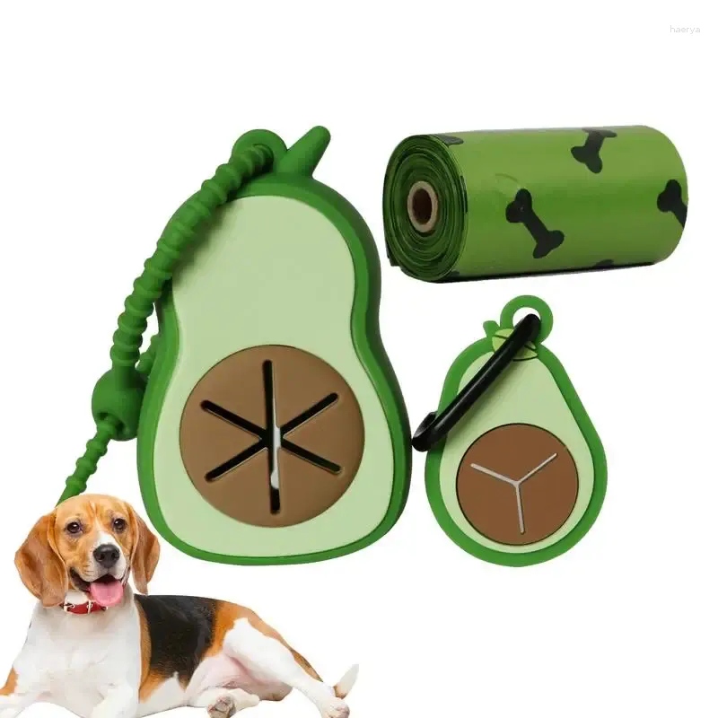 Dispensateur de sac de merde pour chien 2 en 1 porte-gaspillage pour animaux de compagnie Doggy Avocado Shape Portable Silicone