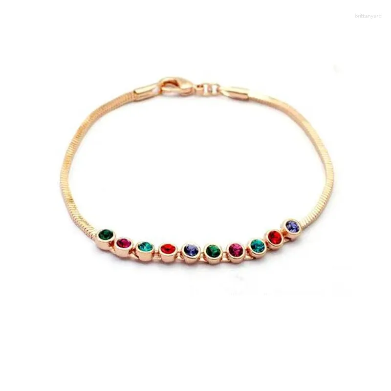 Länk armband trendiga armband färgglada bohemmode smycken rosguld färg multicolor crystal för kvinnor gåva