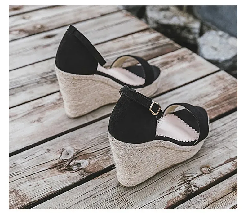 Big Size 34-44 Bohemian Wedges Women Sandals Buckle Strap High Platform Espadrilles Lady Shoes Peep Toe White Pu High Heel Pumps (14)