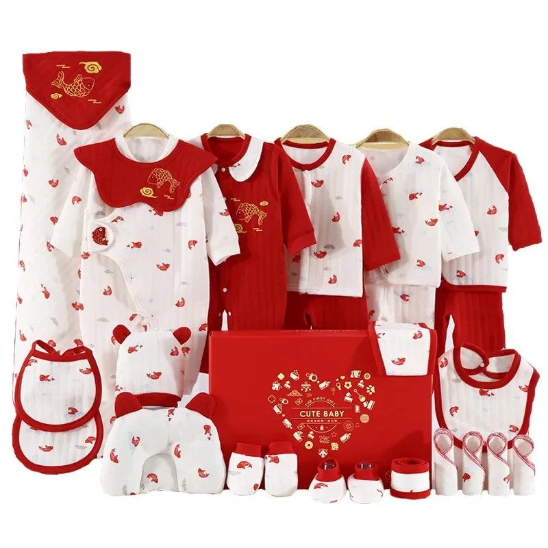 セット20/23/25 PCS/セット男の子の女の子の秋の冬の綿の衣装のための新生児ベビー服セット06か月赤い新生服