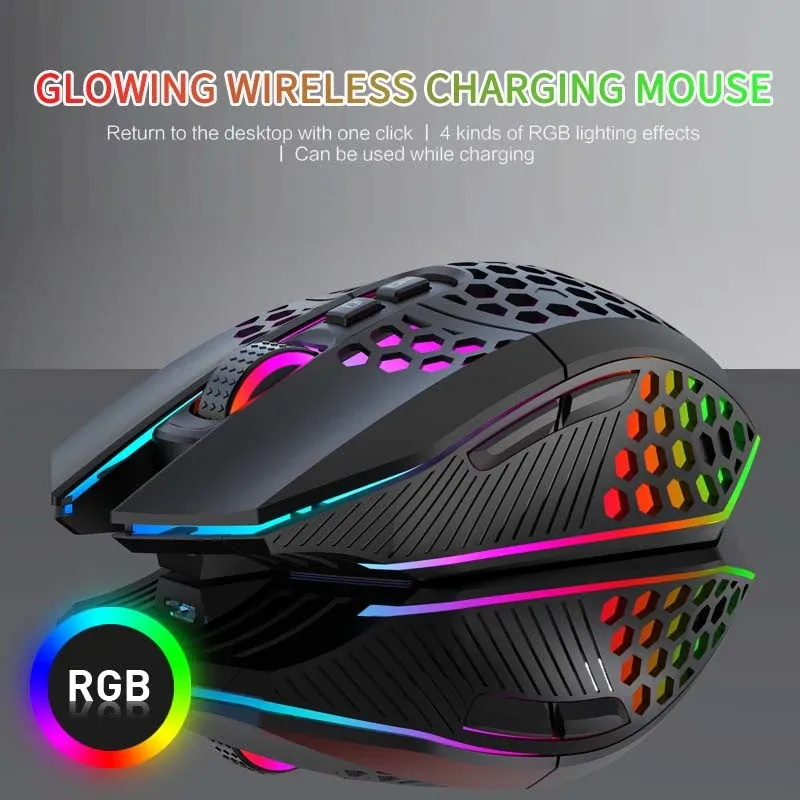 MICE X801 Wireless Charging Gaming Mouse 8Button LED Honeycomb Hollow Ergonomic Design RGB Gaming Mouse met externe ontvanger