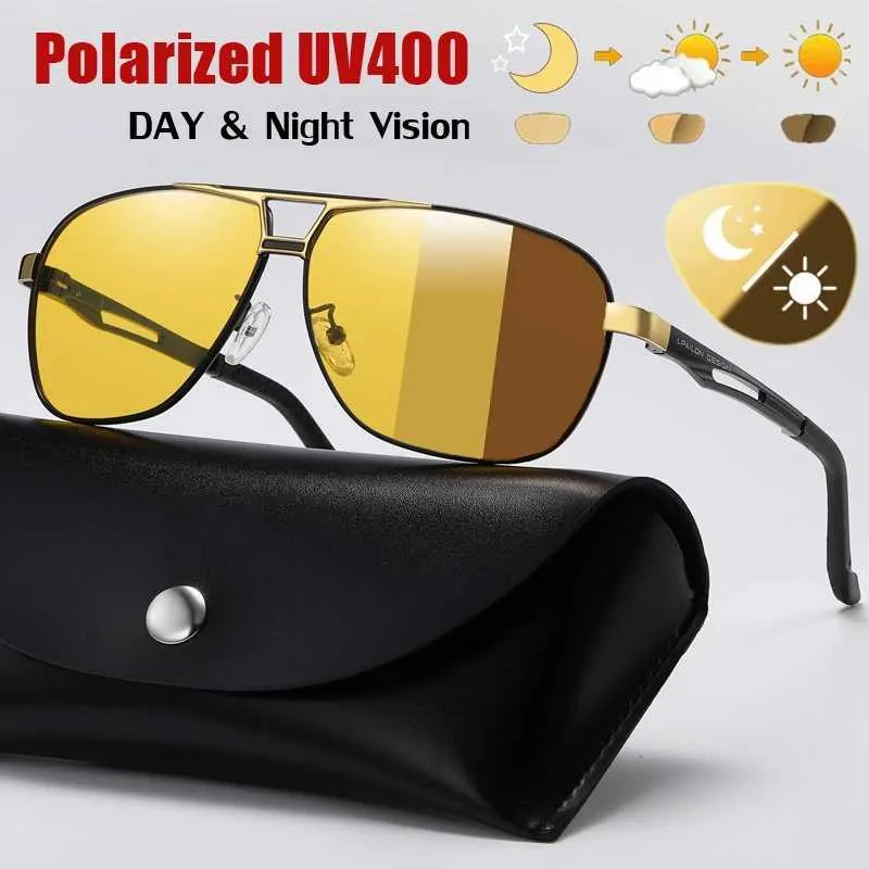 Lunettes de soleil 2 contre 1 Vision nocturne photochromique Polarise Sunglasses Chameleon extérieur jour et nuit UV400 HOMMES DRIVE