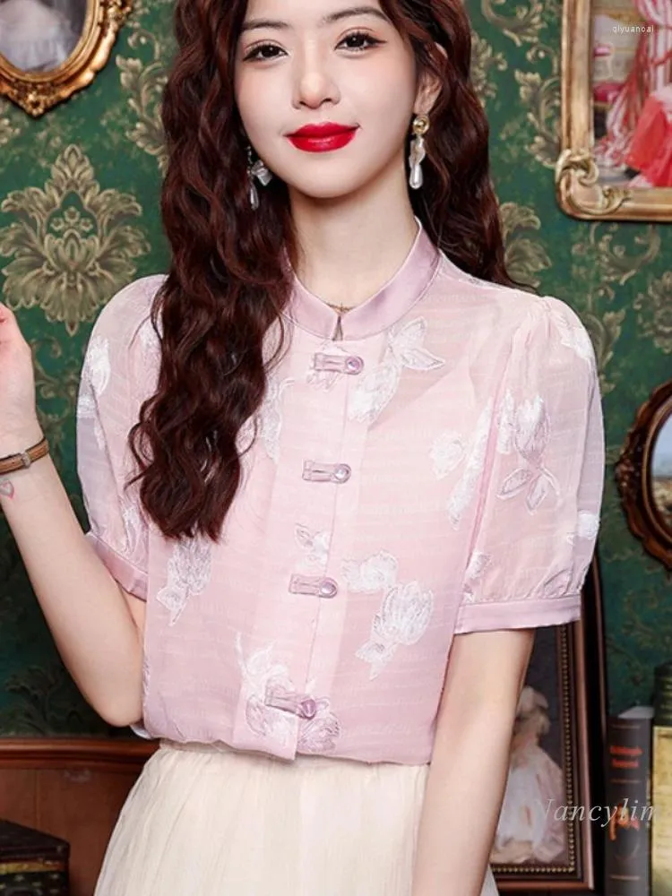 Kvinnors blusar kinesisk stil kortärmad skjorta sommarblus 2024 högklassig temperament häst ansikte kjol matchande topp