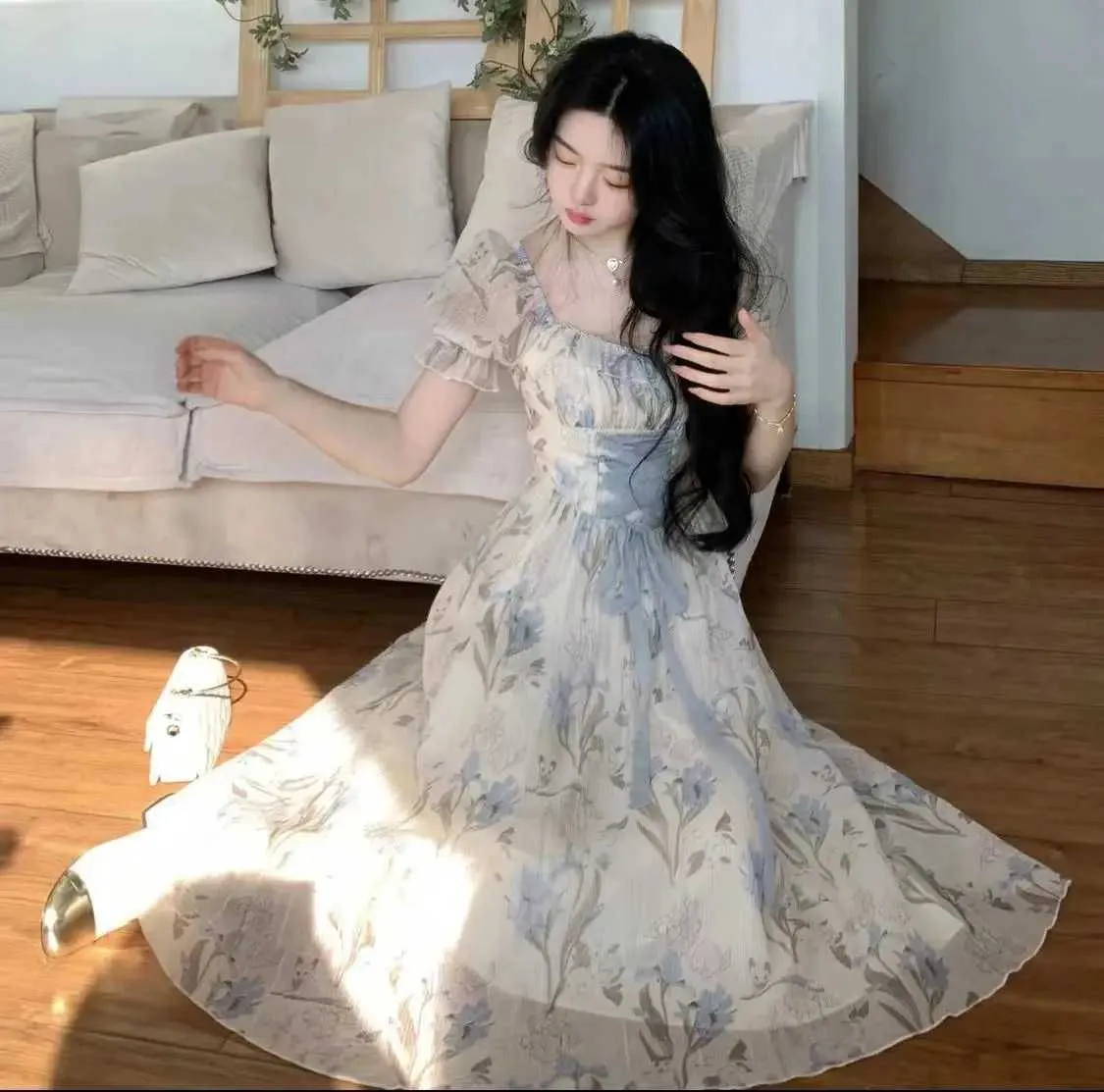 Ele Retro Ral Midi Dress with Pleated Hem Design Casual Korean Fairy Dress  Summer Lace Vacation Party Dress from Dhgate Basic & Casual Dresses - price  34.07