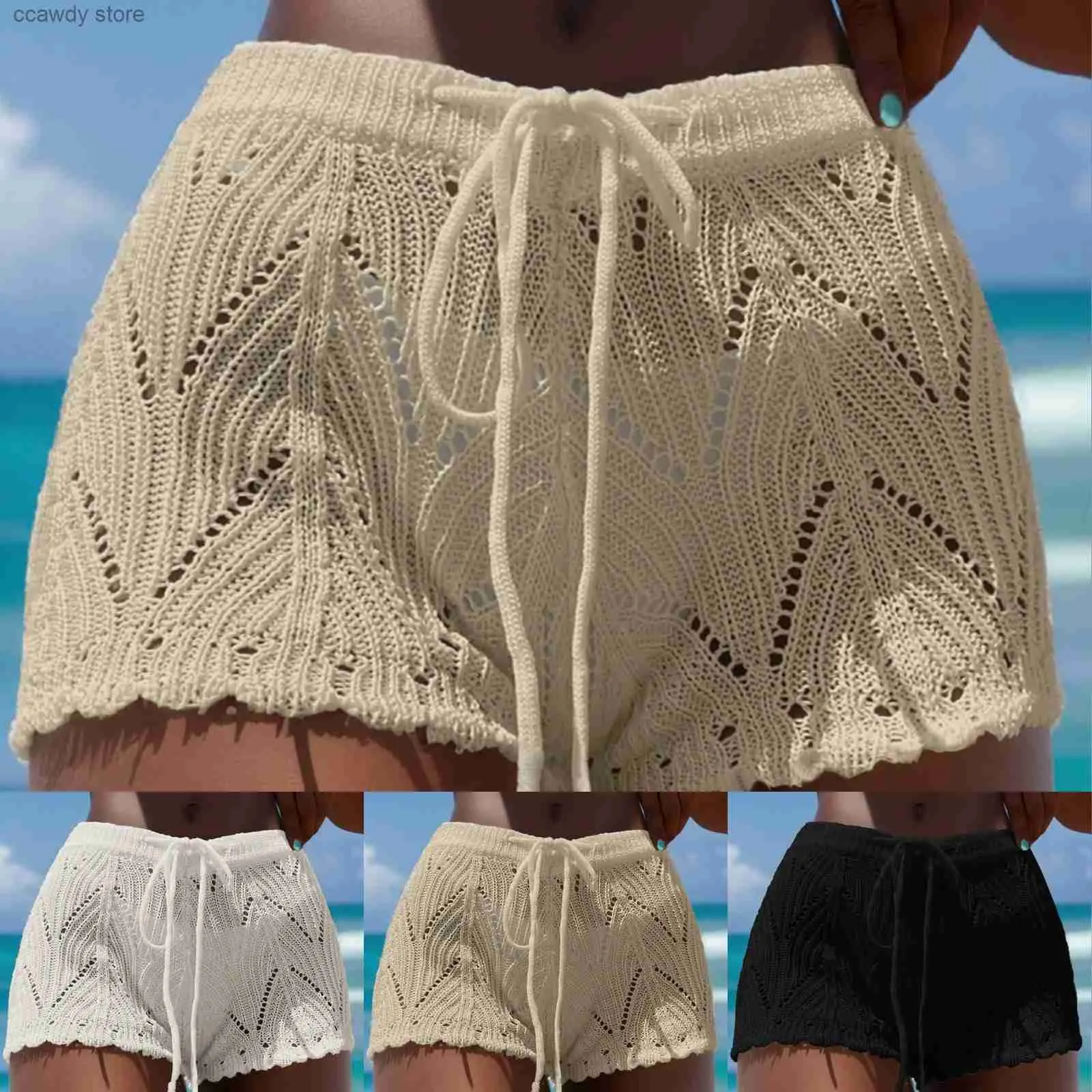 Kvinnors shorts kvinnor sexig ultra kort stickad skjorta baddräkt simbassäng h240424
