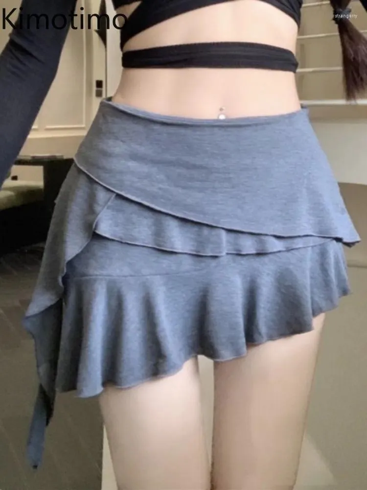 Skirts Kimotimo Spicy Girl Irregular Y2k Skirt 2024 Summer Sexy Waist Slim Fit Short Solid Ruffled Cake Korean Casual Faldas Ins