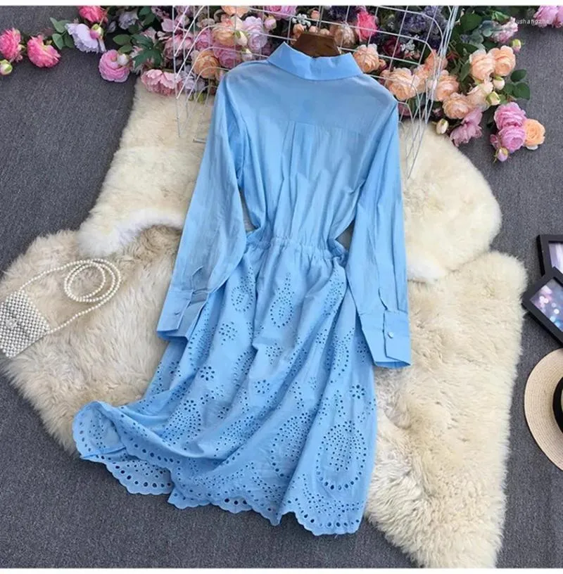 Casual Dress Women Knee-Length Light Blue Polyester Embroidered Slim Fit  A-Line Dress from Dhgate Basic & Casual Dresses - price 35.12