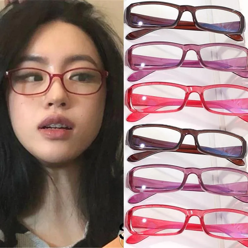 Sunglasses Japanese Style Harajuku Square Glasses Frame Women No Makeup Fashion Anti-blue Men Contrasting Cute Decorative