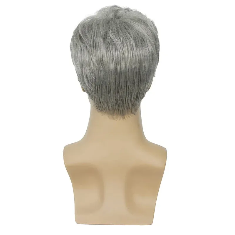 Perruques pour hommes, perruques courtes et perruque gris Costume de cheveux naturels en couches Halloween Wigs synthétiques résistants à la chaleur pour hommes mâles Wigsless