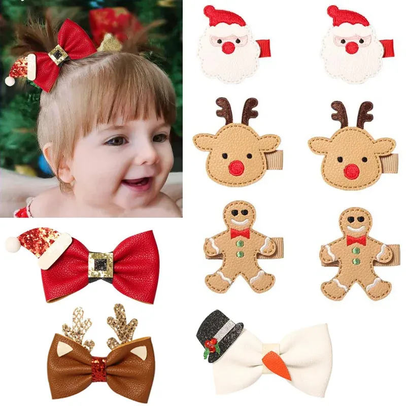 Accessoires 9/10pcs Weihnachtshaarbögen Mädchen Glitzer Leder Hair Clip Bowknot Haarnadel handgefertigtes Weihnachtsfest -Party Kopfbedeckungszubehör Accessoires