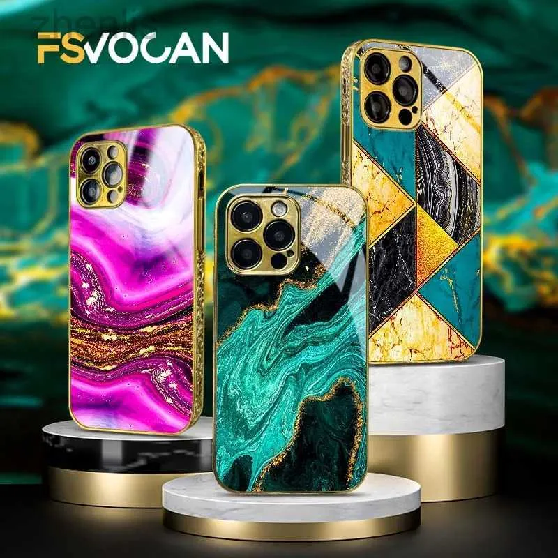 Cell Phone Cases Golden Art Marble Design For iPhone Shockproof Gold Case For iPhone 15 14 13 12 11 Pro Max Green Blue Purple Pattern Luxury Capa d240424