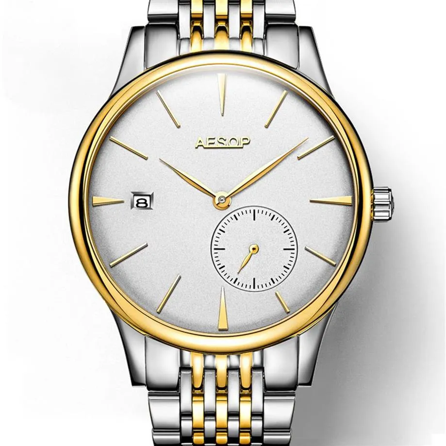 AESOP ULTRA THIN 8 5mm Classic Simple Watch Men Sliver Golden Minimalist Male Clock Full Steel Hours LeLogio Masculino252C288Z