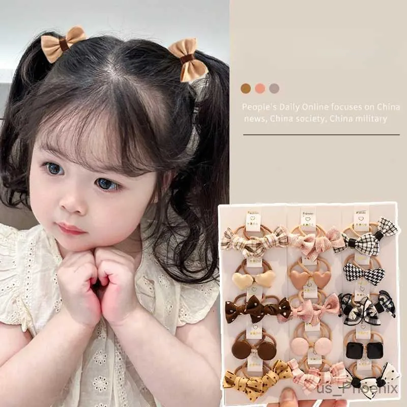 Hair Accessories Baby Girls Bowknot Geometric Pattern Ornament Elastic Hair Band Children Sweet Soft Scrunchies Rubber Band Kids Hair Accessories