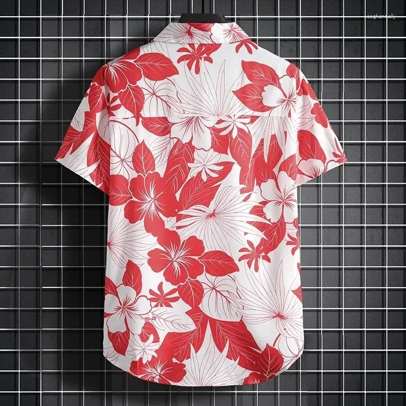 Camisas casuales para hombres estampado rojo de moda para vestimenta de playa - Cuello de tortuga de alta calidad