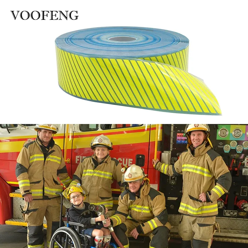 Tape VOOFENG Segmented Fluo.Yellow Reflective Heat Transfer Film Flame Retardant Sticker Iron on Firefighter Clothes TShirts