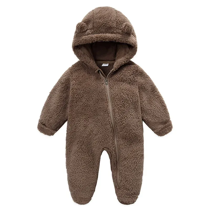 One-Pieces Newborn Baby Boy Girl Fleece Jumpsuit Snowsuit Long Sleeve Hooded Zipper Closure Coat Warm Winter Clothes