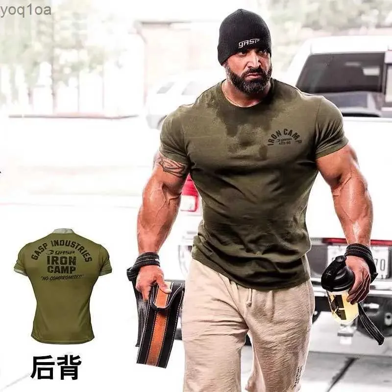 Camisetas masculinas suspiro muscular tubarão verão nova camiseta de fitness masculino esportivo de algodão esportivo de manga curta de manga curta