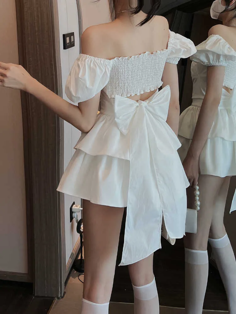 white a line dress Off-Shoulder Flared Midi Dress CU518 main image 1