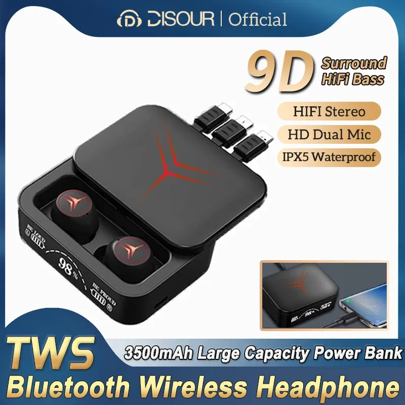 Oortelefoon M88 plus TWS Bluetooth -headset hifi stereo muziek draadloze lawaai annulering oordopjes dia sporten game oortelefoon 3500 mAh power banking bank