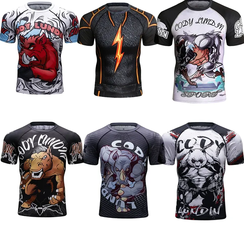 カーテンメンラッシュガードMMA Tシャツ新しいJiu Jitu Jitsu Rash Guard Shirts BJJ Kickboxing Jerseys Sport Compression Boxing Tes