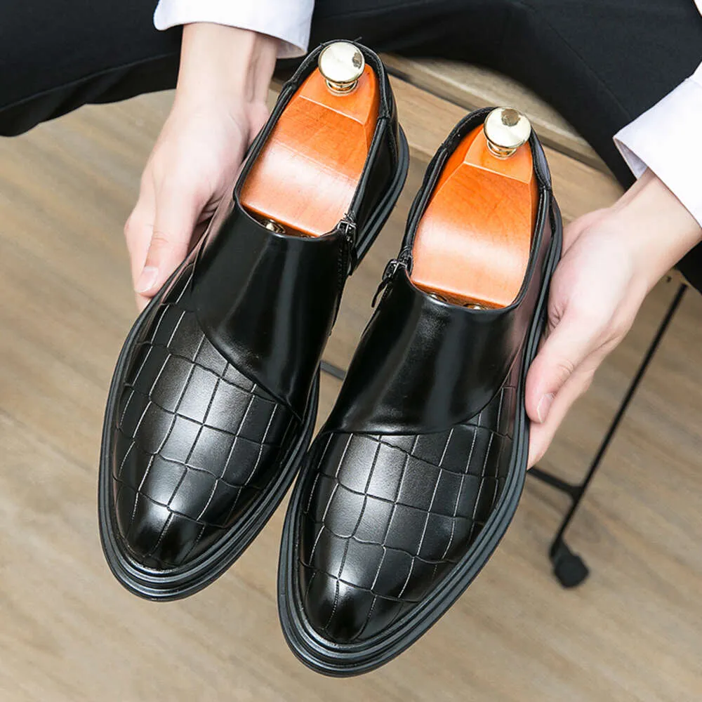 Mens Business Black Dress Patchwork Leather Shoe Fashion Handmade Wedding Party Men Slip-on Loafers Oxford Shoes