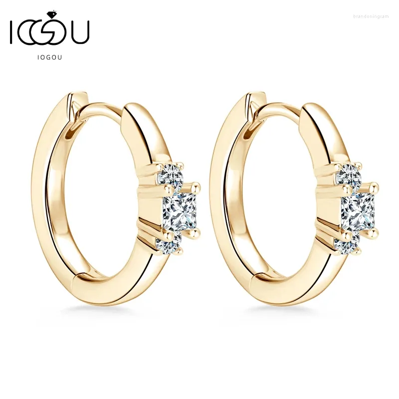 Серьги обруча iogou 3 камня принцесса разрезают Moissanite Diamond 925 Серебряные украшения для женщин.