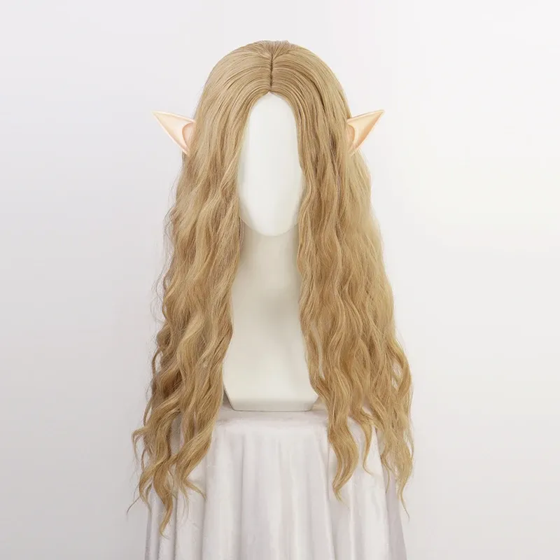 Parrucche 70 cm Lunga Galadriel parrucca con orecchie da donna Ruolo Ruolo Blonde Wavy Wavy Tintetico Elfo Queen Cate Blanchett Wigs + una parrucca