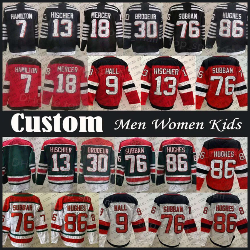 KOB JACK HUGHES NICO HICHier Hockey New Jersey Custom Miles Wood Martin Brodeur Dougie Hamilton Vitek Vanecek Tomas Tatar Dawson Mercer Jo