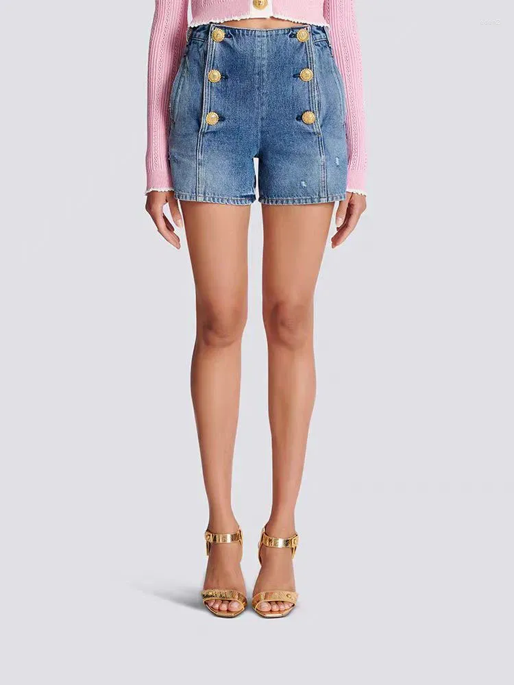 Shorts pour femmes printemps et été fait les vieux éléments de bouton métallique à double rangée lavés