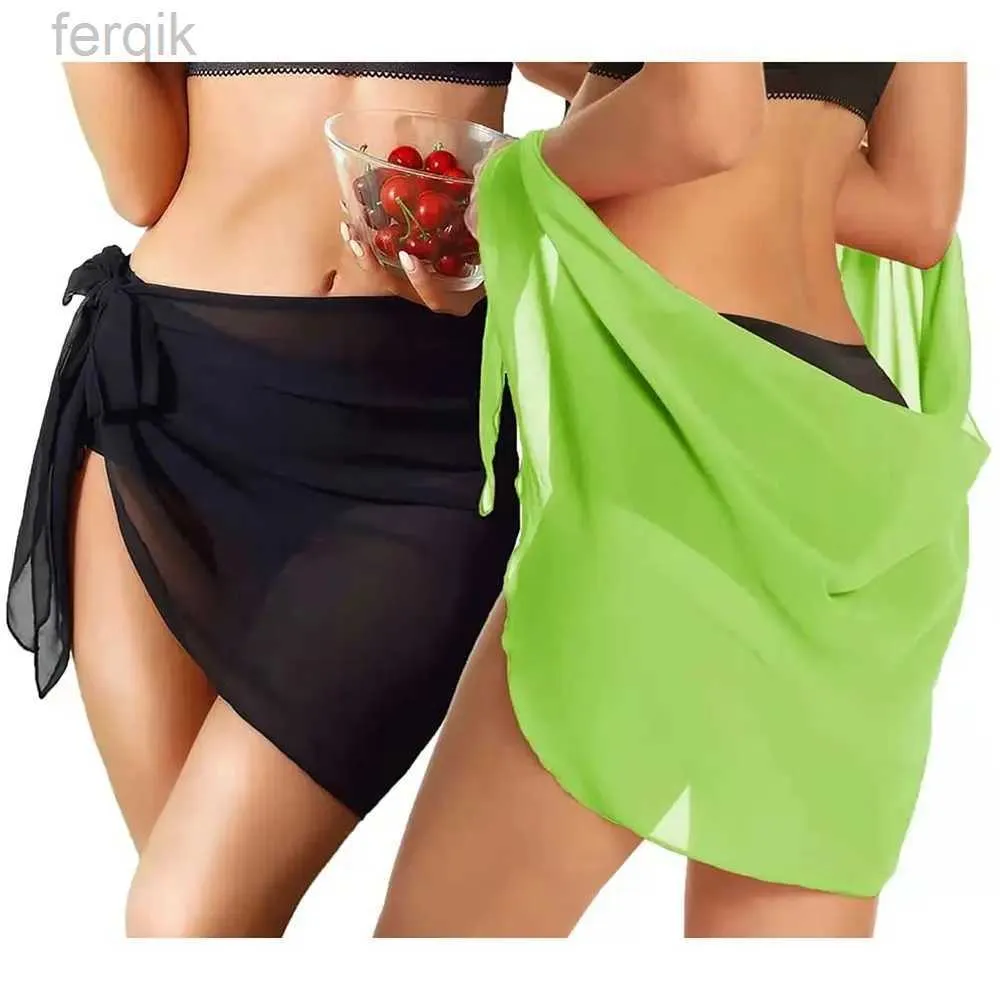 Swimwear féminin Summer Femmes Solide Sarong Sarong Cobines de maillot de bain Place Bikini Wrape Sheer Skirt Jiron Murbe Scarf Swimwear Cover-ups D240424