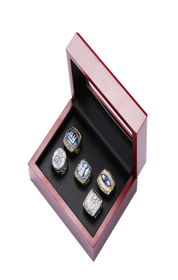 Высококачественные 5pcs 1986 1991 2000 2007 2011 New York Football Ring Set Set Set Set US Size 11259956