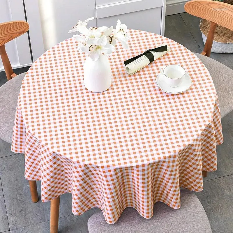 Table Cloth Nordic Red Grid INS Style Students Round PVC Waterproof Oil-proof Wash-free Mat Black