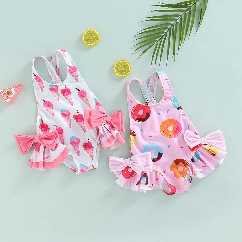 Swimwear Mababy 16y Toddler Kid Girls Swimwear Ice Cream Cake Print Bow Sweet Summer Childre