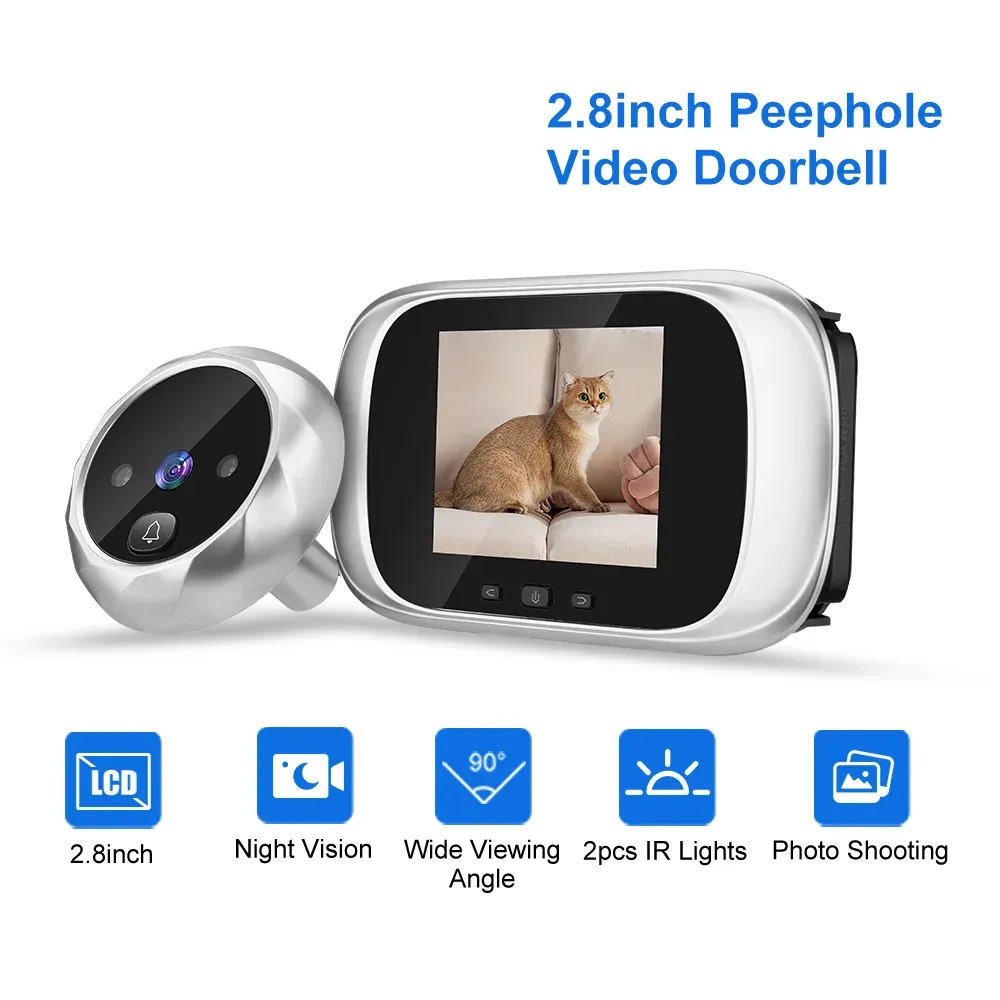 Doorbells Wsdcam 2.8 inch LCD Door Viewer Camera Night Vision Photo Digital Peephole Doorbell 90 Degree Door Eye Door Ring Monitor