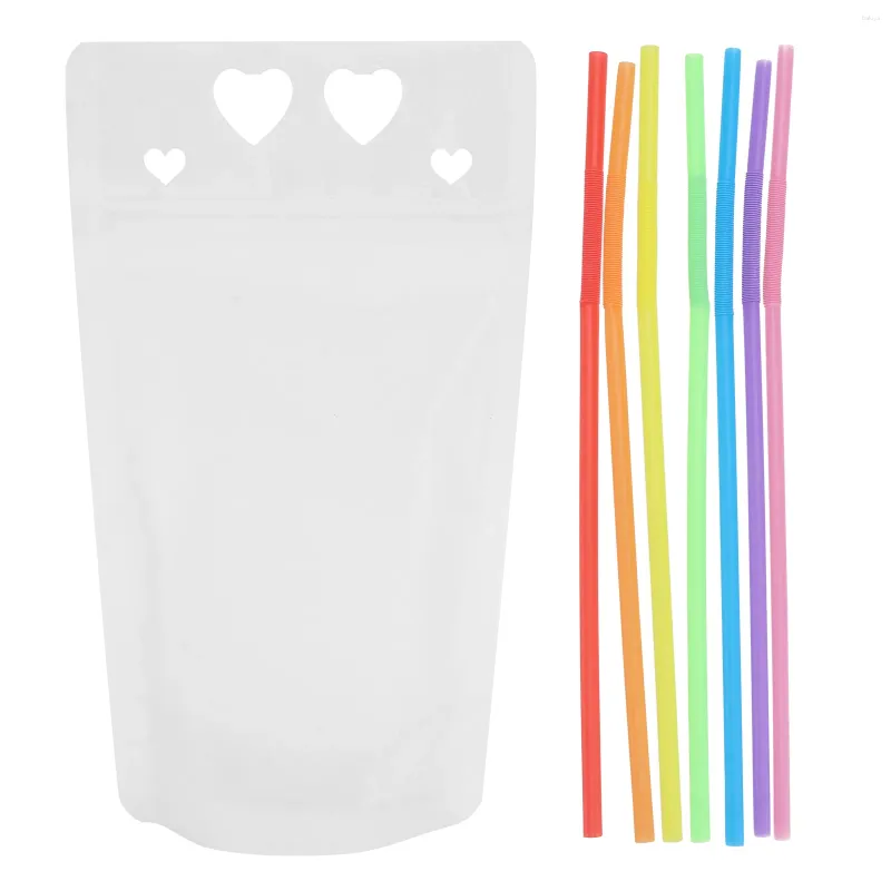 Take Out Containers 50 PCS Plastic Straws Drink Pouches Drinking Bag Bags Love Pattern Hand-held Translucent