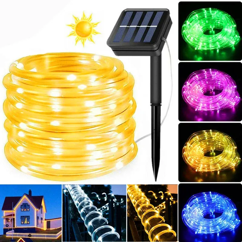 Remsor Solar Rope Strip Light Fairy String Garden Christmas Decoration Garland Xmas Solar Rope String Light Fairy Strip 32m/22m/12m/7m