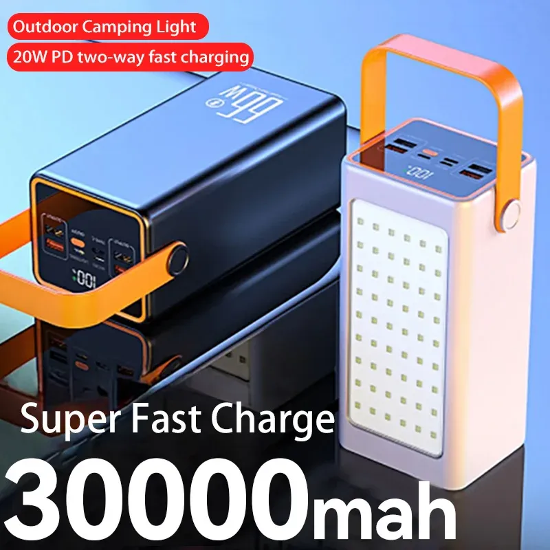 Chargers 30000mAh Power Bank High Capacity 66W Fast Charger Powerbank for iPhone Laptop Batterie Externe LED Camping Light Flashlight