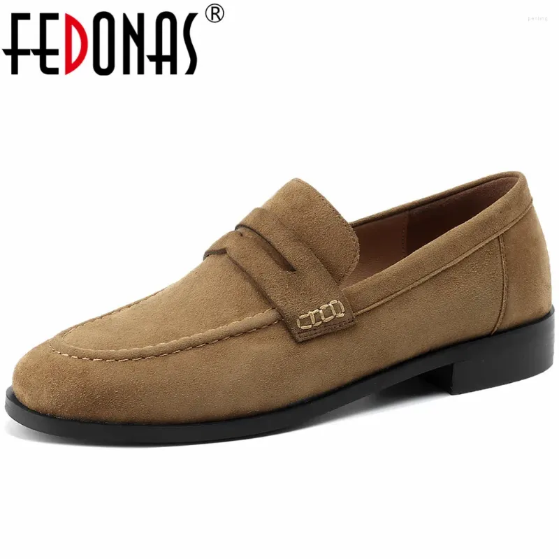 Casual Shoes Fedonas Retro Women Pumps Round Toe Low Heels Working Woman Spring Summer äkta läderkontor Lady Loafers